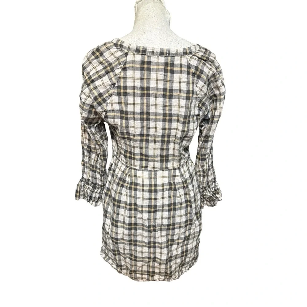 Free People x CP Shades Sofiya Plaid Linen Tunic Dress Small Tan Brown Boho